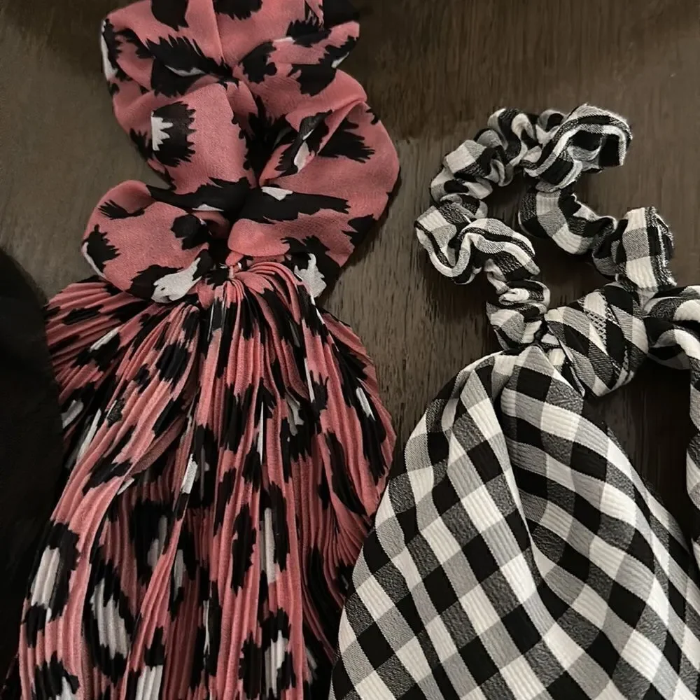 Sheer Bundle Hair Ties Ponytail Animal Print Black Hair 70’s Retro Artsy Fun